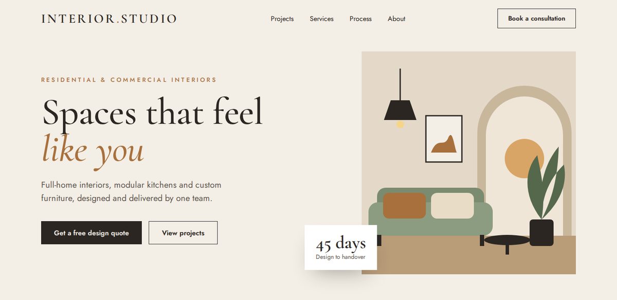 Homepage design for an interior design studio
