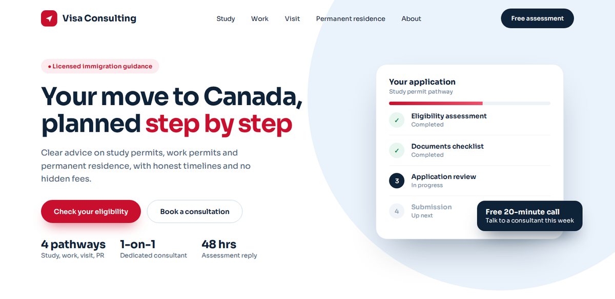 Homepage design for a visa consulting firm